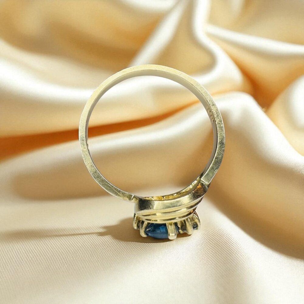 10K Gold- Natural Cobalt Blue Spinel Ring sz 8- 3/4CT Pear Cut Rainbow Ring 2.4g - Picture 5 of 16